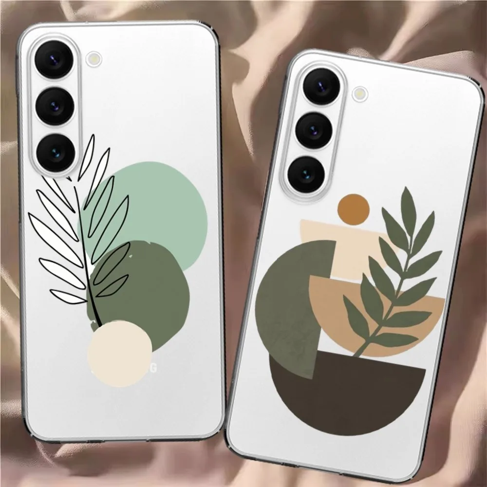 Sage Green Botanical Abstract Geometry Moon Phone Case Per Samsung Galaxy S22 S21 S20 Fe S23 Ultra S10 S8 S9 Note 20 10 Plus A53
