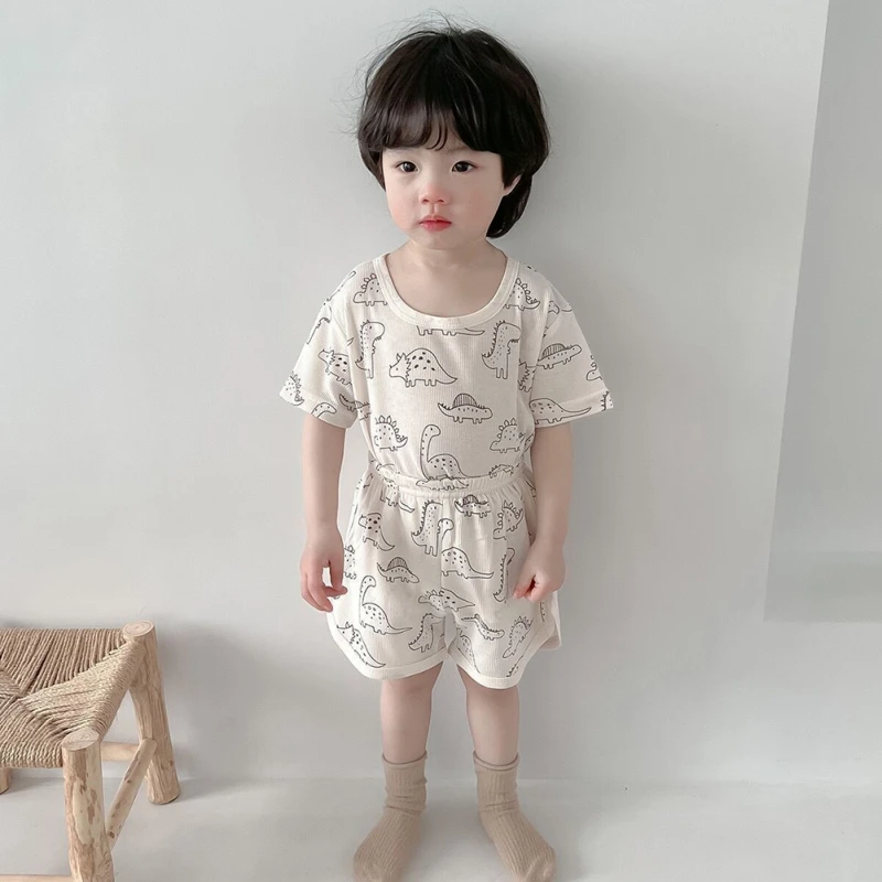 Summer Boys Girls Pajamas New Ice Silk Thin Section Printing Home Wear Baby Split Short-sleeved Pants Air Conditioning Clothing