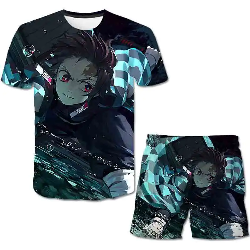 

2024 Demon Slayer New Clothes Sets Children Short Sleeve T Shirts Short Trousers 2 Pcs/Outfits 3D Printing Casual Clothing Suits