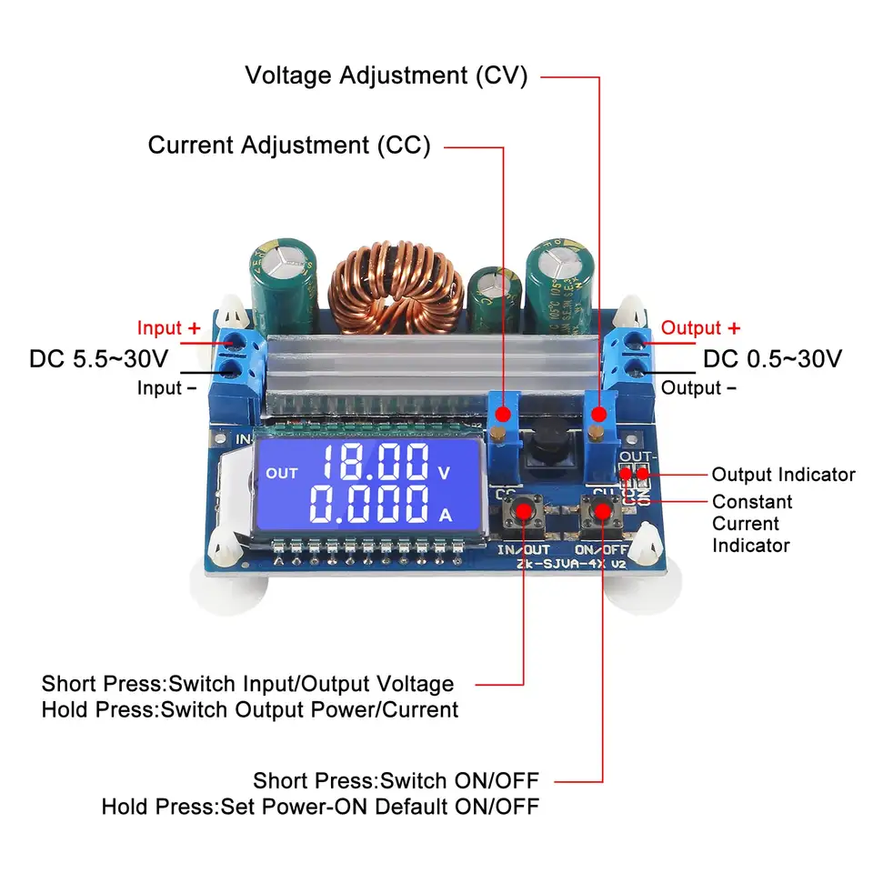 DC-DC Buck Boost Converter Module 5.5-30V to 0.5-30V 4A 35W Adjustable Step Up Down Voltage Regulator LCD Digital Voltmeter image 3