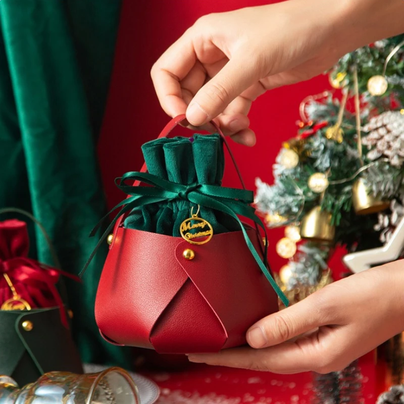 Leather Christmas Gift Bags for Apples and Snacks