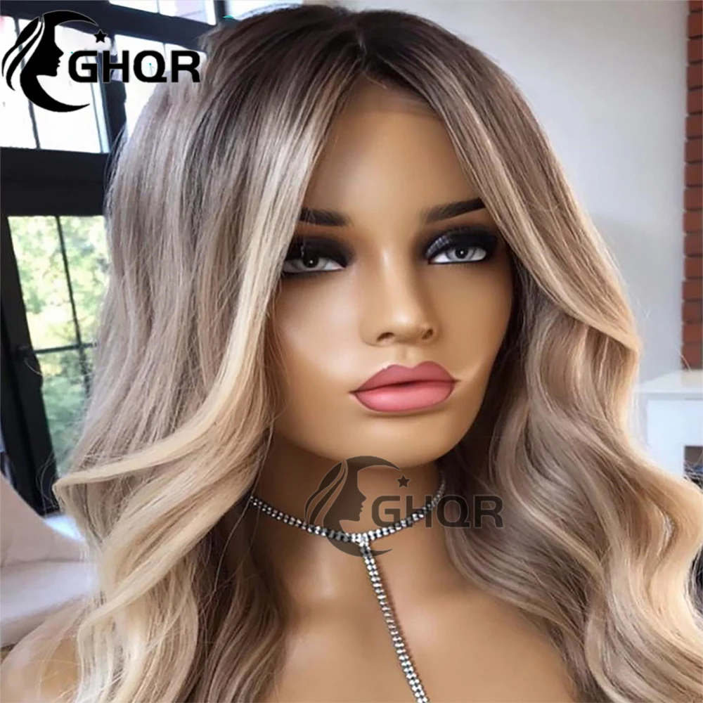 Highlight Human Hair 360 Lace Frontal Wig Ash Brown Blonde Human Hair Wig Full Lace Natural Wave Lace Front Wig PrePlucked Glule