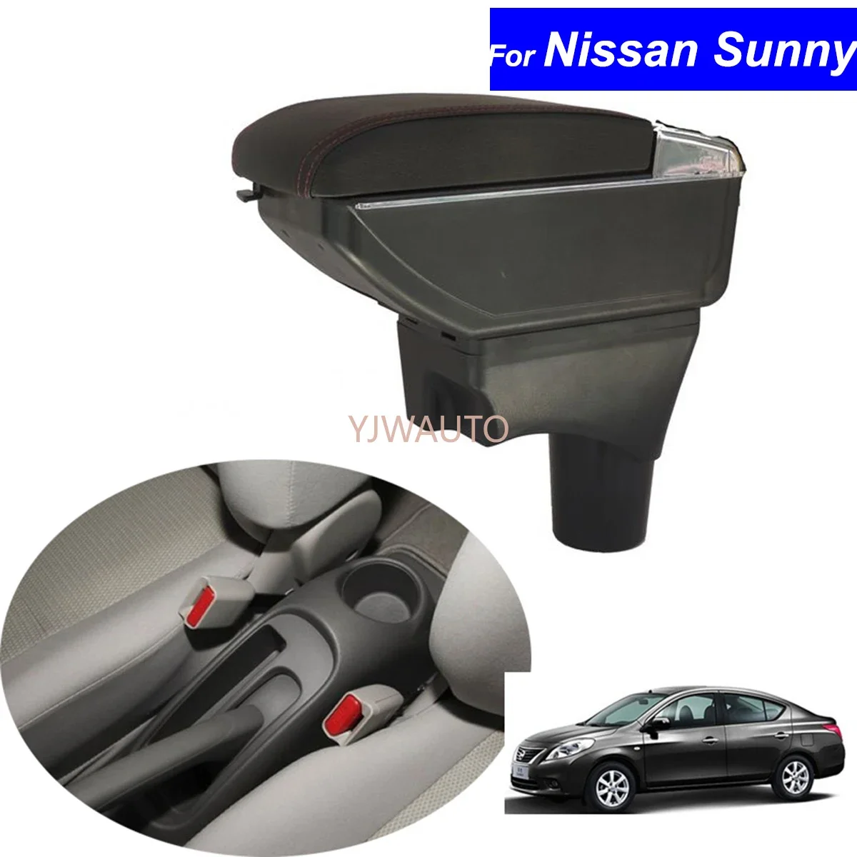 For Nissan Sunny 2011~2016 Armrest Car Storage Box with CUP Holder Leather Auto Center Console Armrests