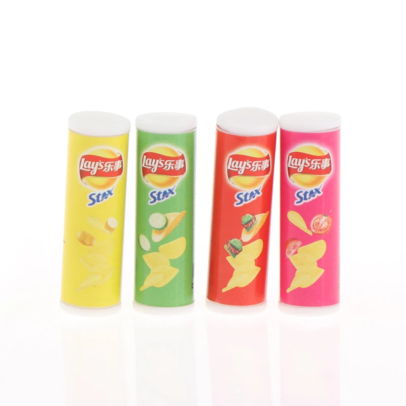 4pcs/set 1:12 Dollhouse Mini Canned Potato Chips Miniature Food Toy Model Shooting Props Excluding Potato Chips