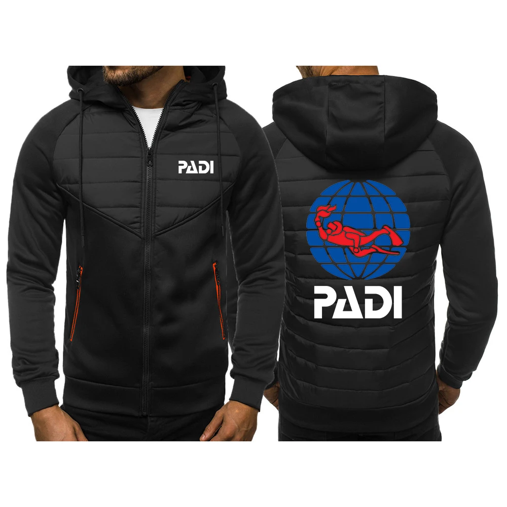 남성용 스쿠버 드라이버 Padi 프린트 후드 코튼 패딩 의류, 패치워크 패션 코트, 가을 및 겨울, 신상