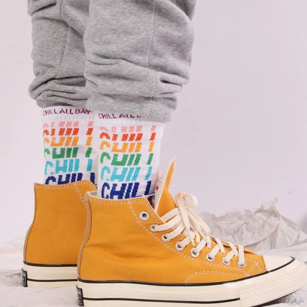 

Comfortable Warm Street Retro Sport Harajuku Patchwork Color Cotton Socks Middle Tube Hosiery Women Letter Socks