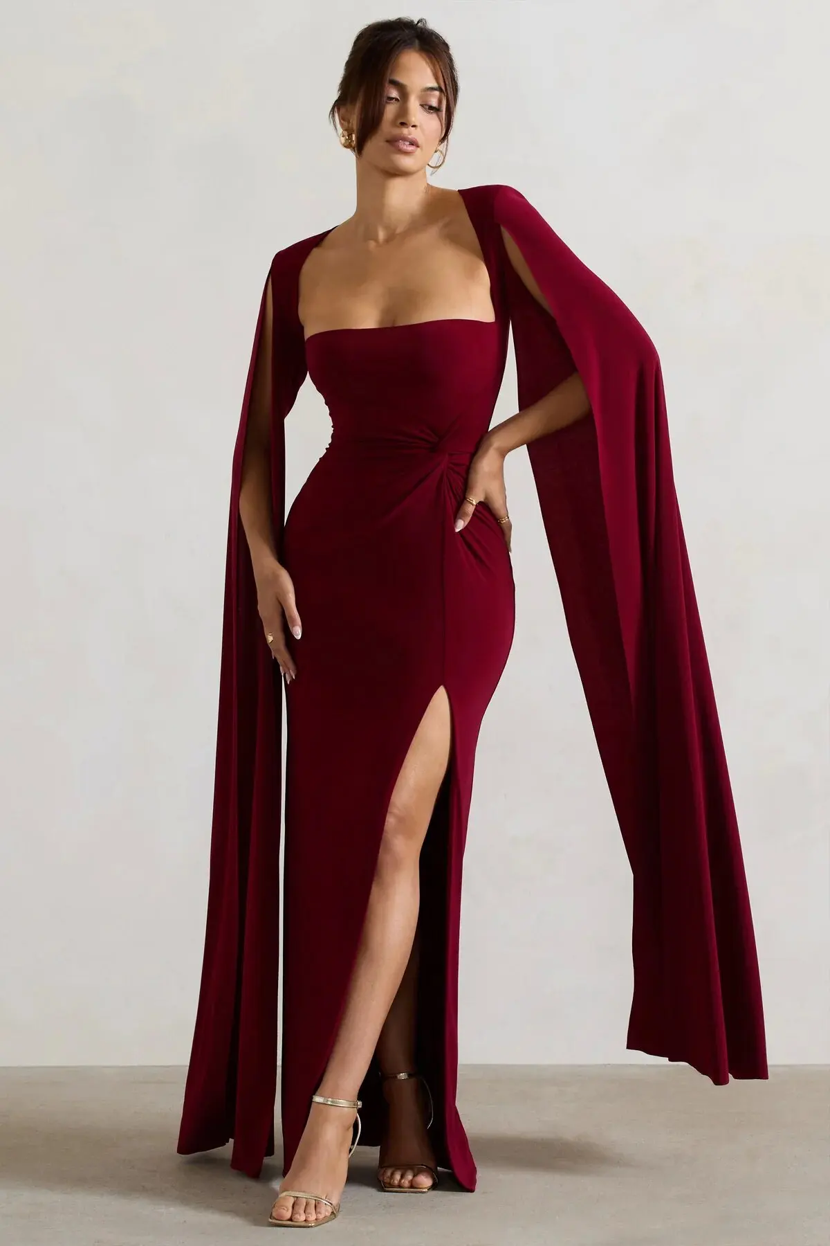 Elegant Bodycon High Slit Long Sleeved Shawl Women Dress Elasticity Tight Sexy Party Club Evening Dress Female Vestido