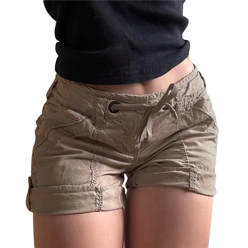

Grunge Shorts Women 2000s Aesthetic Clothes Solid Color Drawstring Low Waist Hot Trousers with Pockets y2k Clothing Streetwear