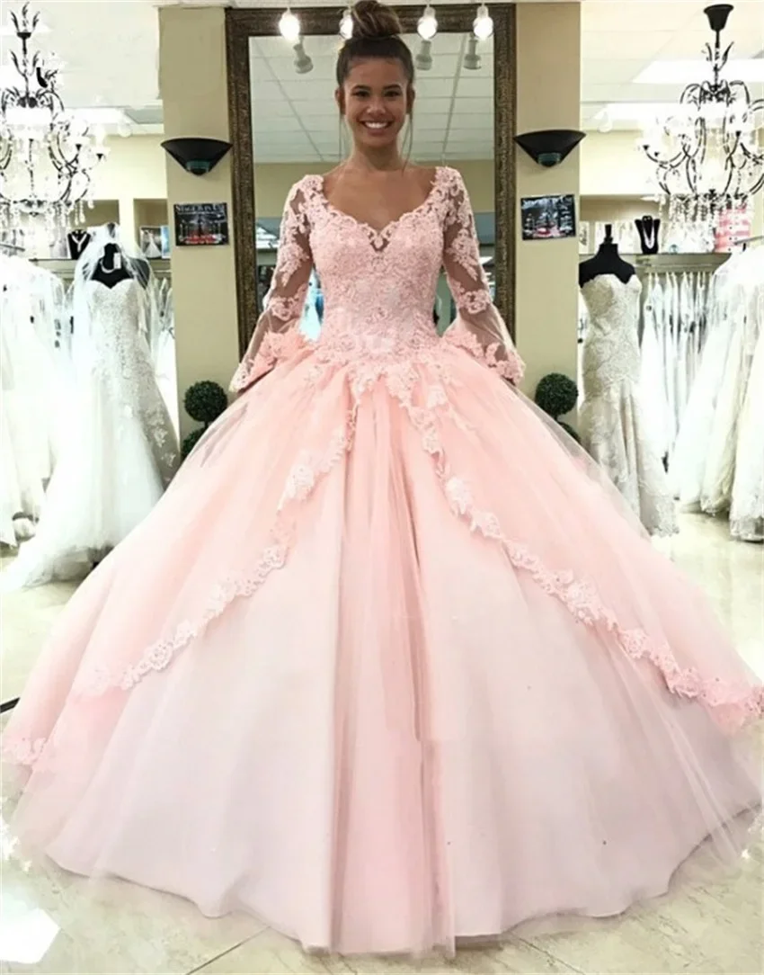 

Роскошное бальное платье с длинным рукавом, платья для Quinceanera, платья для 15 лет, тюлевые платья с аппликацией для особых случаев, для принцессы, для дня рождения