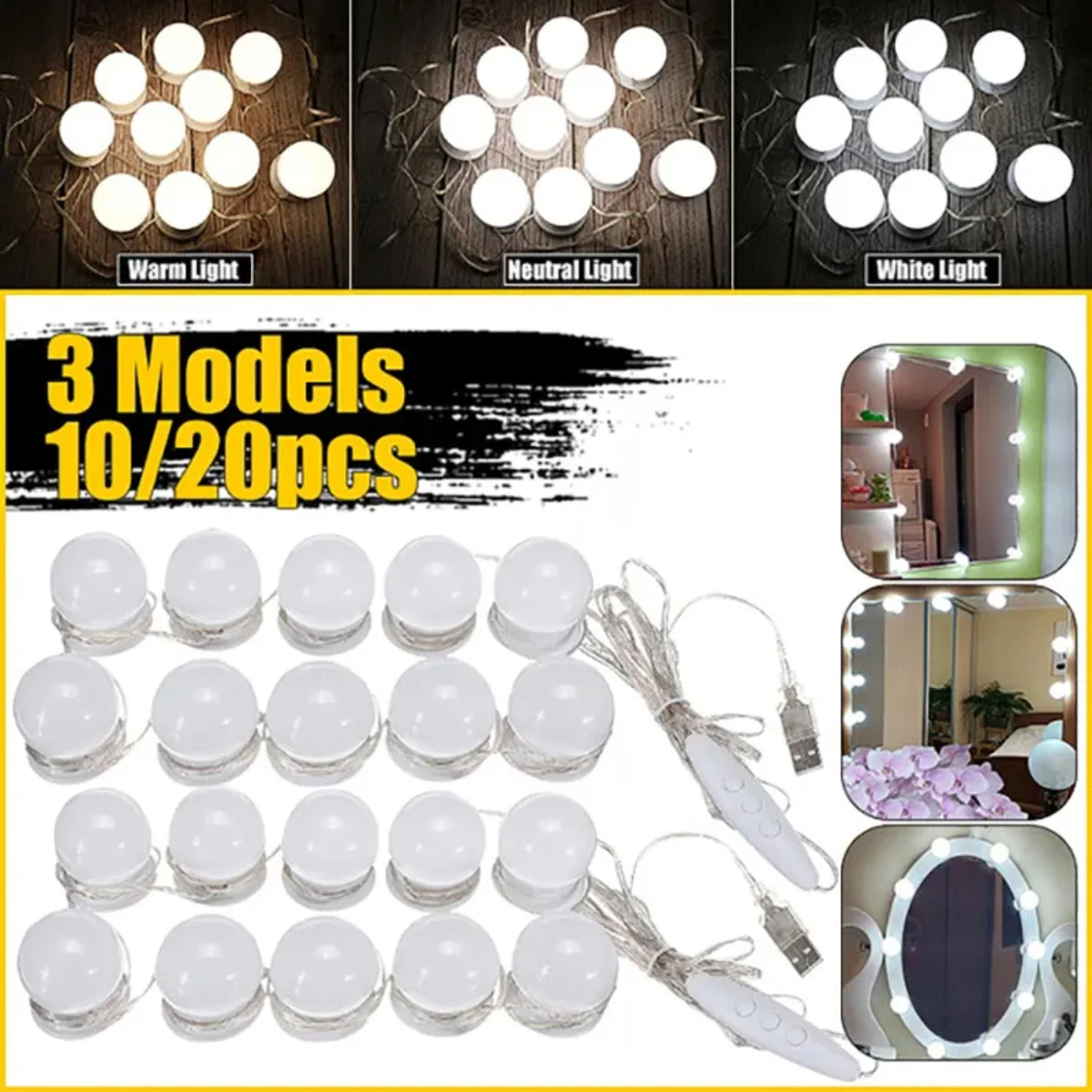Enhanced Elegant Dimmable Vanity Makeup Mirror Lights with USB Charging-Elevate Your Beauty Routine-Ideal for Bathroom, Dres