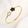 Classic Luxury Stainless Steel Five Leaf Flower Open Bangle High Quality Women Fashion Party Jewelry Gift Daily Wear Clover 3