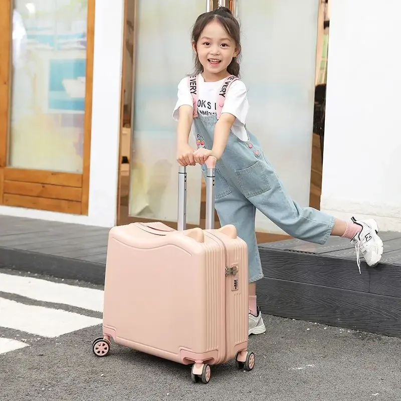 Children's Luggage Girl's 20-Inch Small Lightweight Cute Password Leather Suitcase Riding Trolley Case Universal Wheel