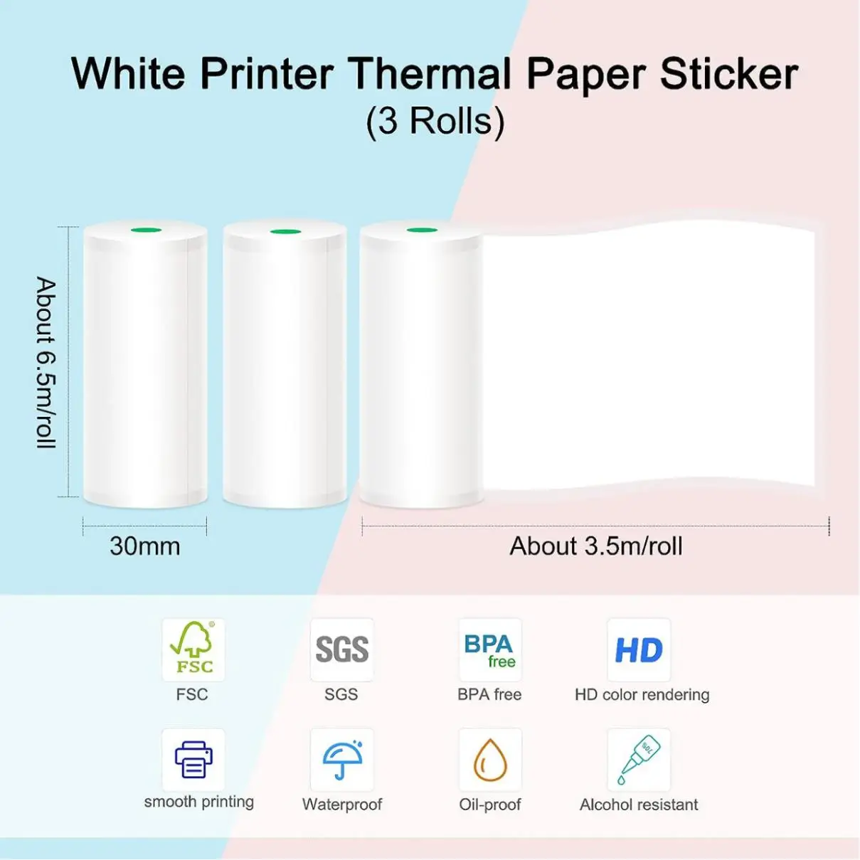 Peripage Mini Printer Paper Adhesive Thermal Paper Rolls White Paper for Peripage A6 Paperang All Bluetooth Mini Printer