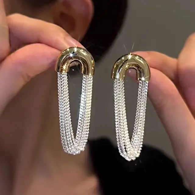 Boucles d'oreilles en métal en forme de U pour femmes, chaîne à pampilles, élégantes, couleur argent, multicouche, personnalité géométrique, bijoux
