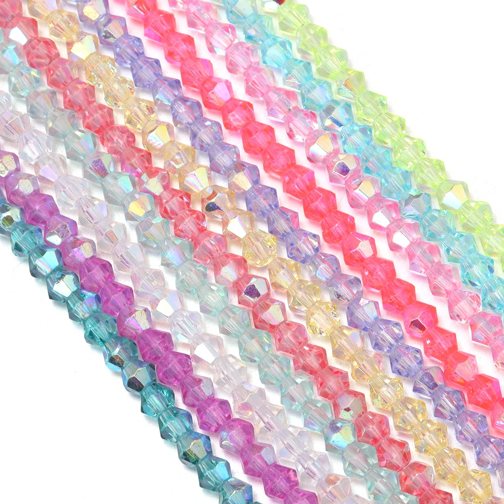 4mm Rainbow Bicone Crystal Beads - Faceted AB Color Sparkling Glass