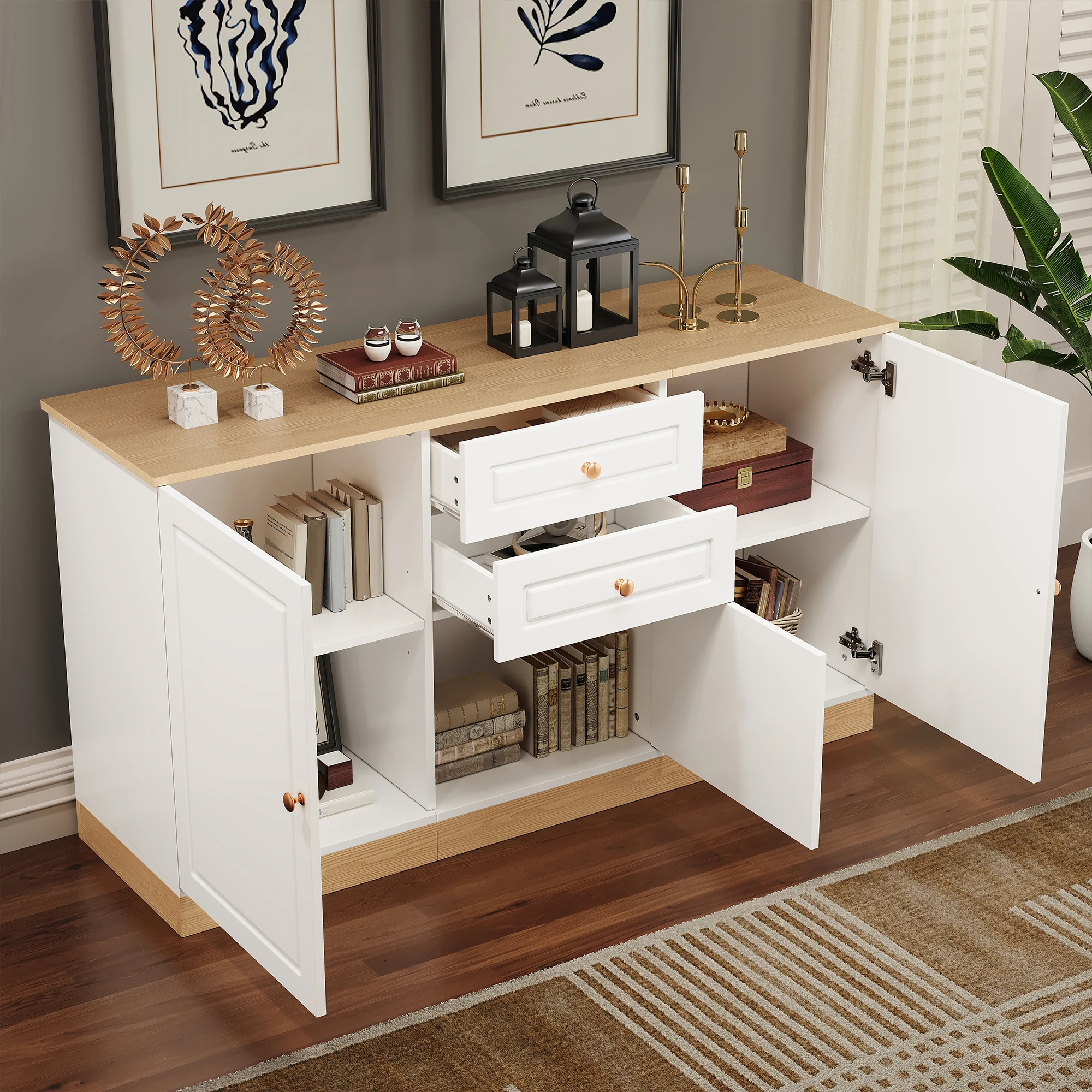 Sideboard mit drei Türen und zwei Schubladen, perfekt für Wohn- und Esszimmer als multifunktionaler Stauraum. – Detail 10