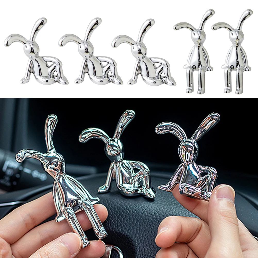 Silver Modern Style Rabbit Figurine - Cute Cartoon Bunny Sculpture