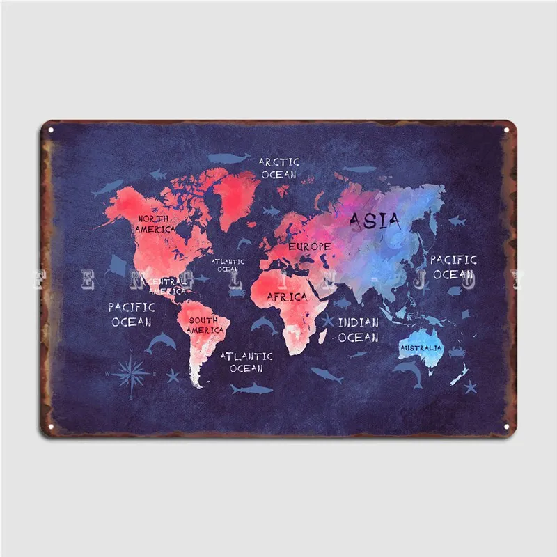 

Карта мира металлический плакат клуб дома Бар пещера Забавный Настенный декор оловянный знак плакаты