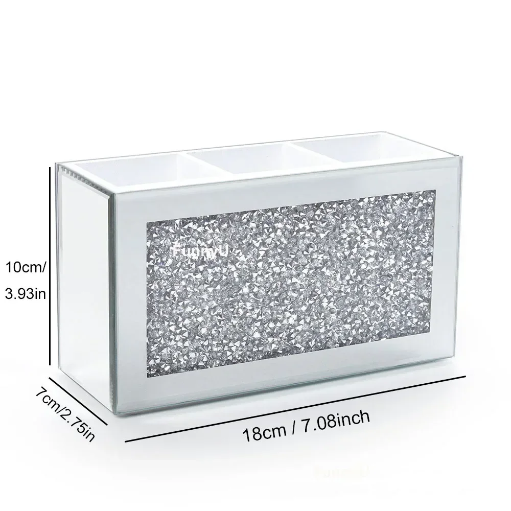 Makeup Brush Holder Organizer Luxury Bling Crushed Diamond Glass Mirrored Jewelry Boxes Women Jewelry Organizer Storage Boxes 2