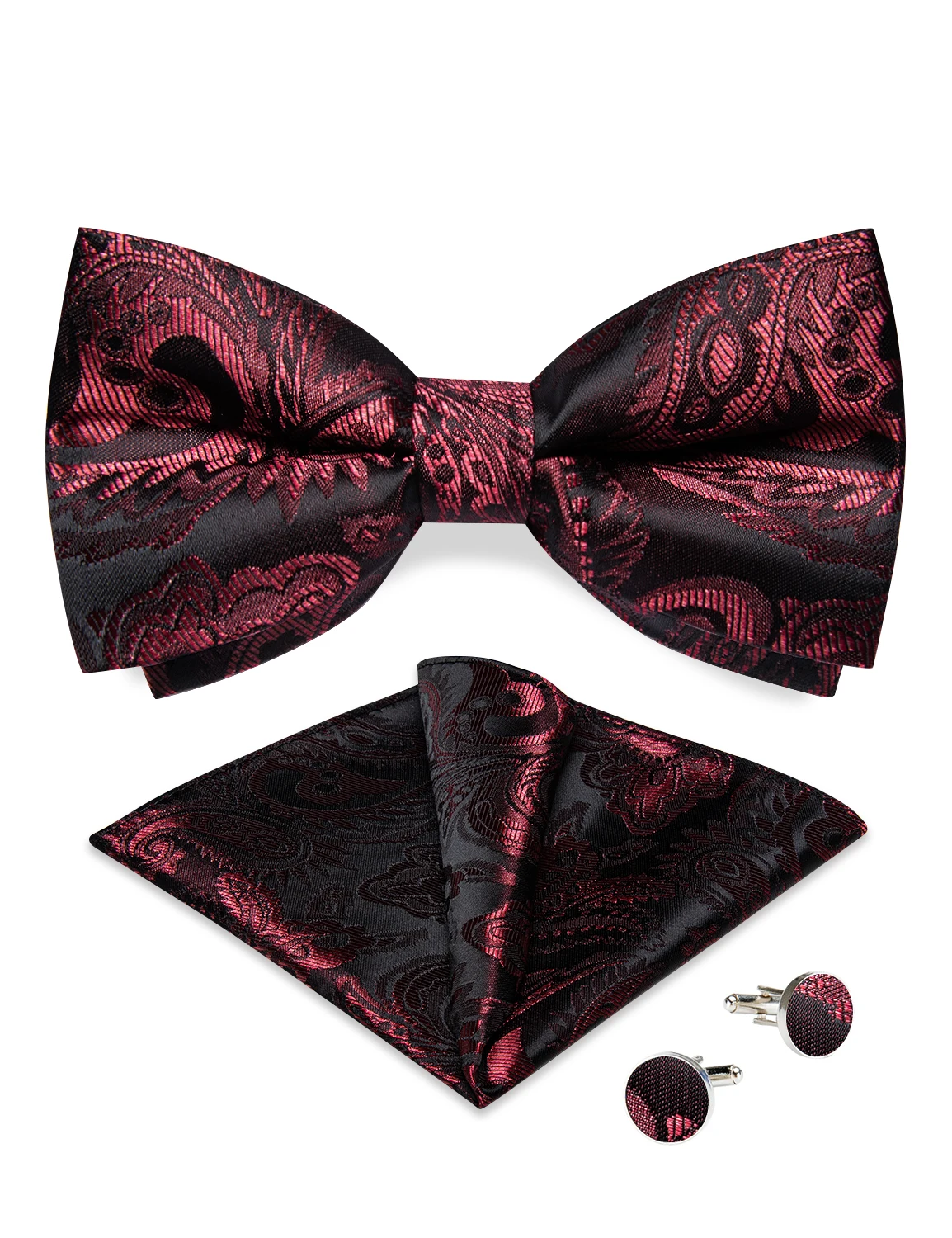 

Luxury Red Black Paisley Adjustable Bow Ties for Man Wedding Business Fashion Pre-tied Men's Bowties Handkerchief Cufflinks Sets