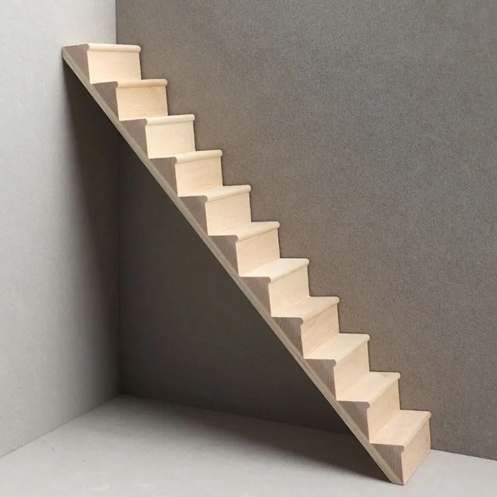 Miniature Dollhouse Wooden Stairway with Handrail – DIY Pretend Play Furniture