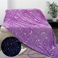 Luminous Fleece Blanket Purple Soft Star Moon Fluorescent Office Rest Blanket Creative Children Coral Fleece Blankets for Beds 1