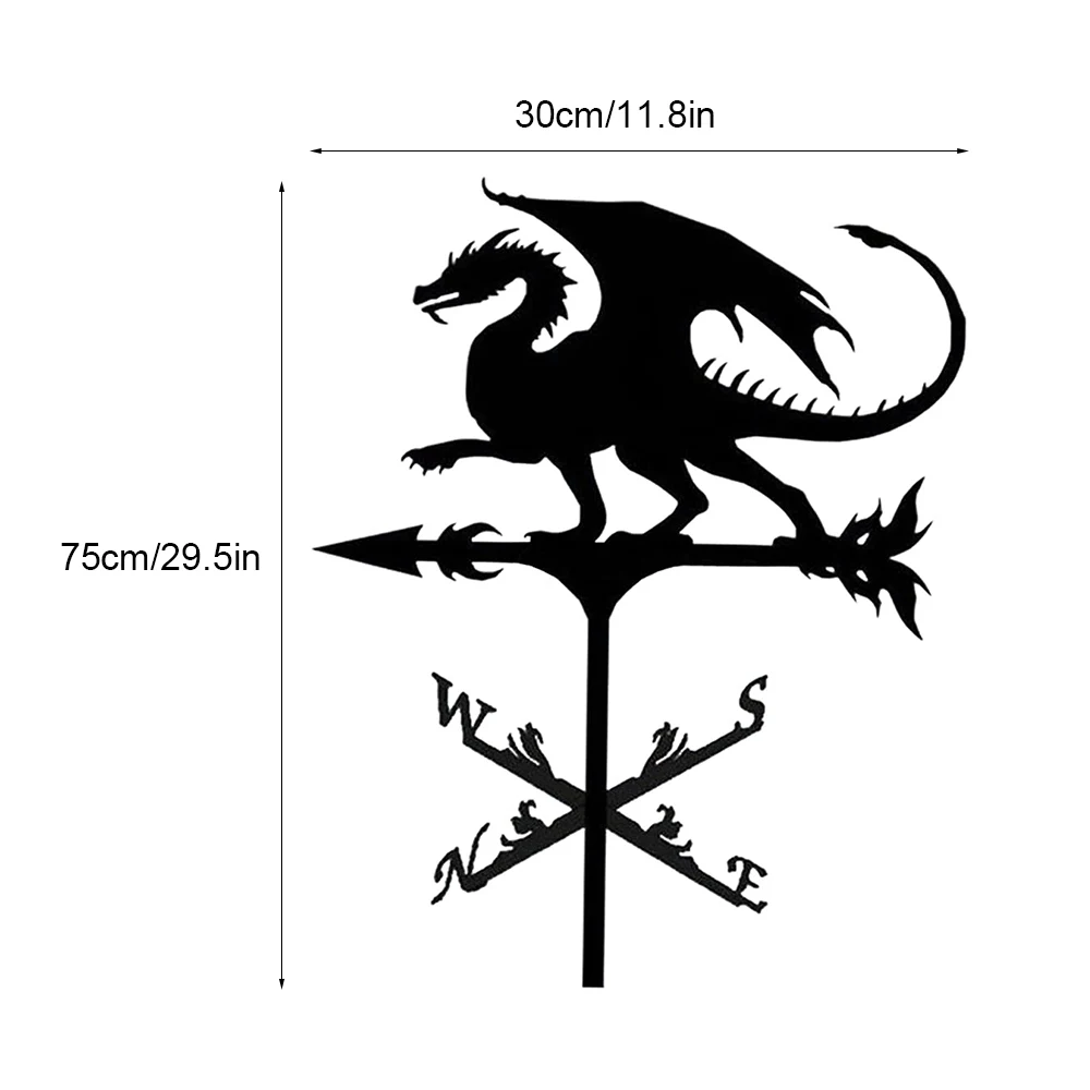 Dragon Weathervane Roof Mount Iron Weather Vane Metal Wind Direction Indicator Speed Spinner Outdoors Roof Yard Decorations