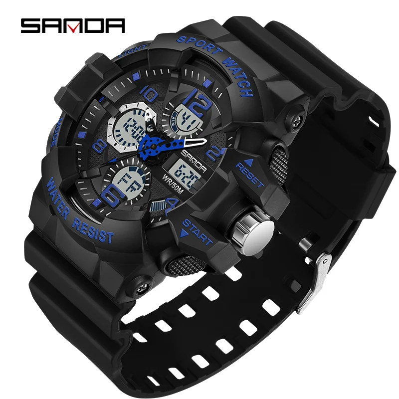 SANDA Military-Inspired Men's Digital Sports Watch - Waterproof Electronic Wristwatch