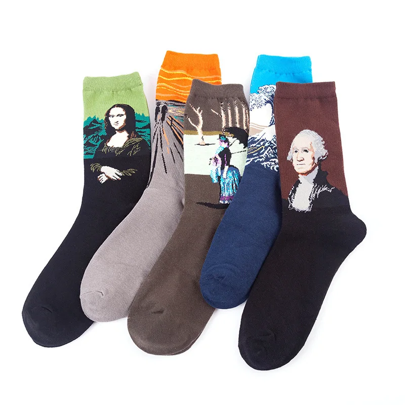 Oil painting medium tube socks European and American adult socks Women's trend stockings Men's autumn and winter cotton socks