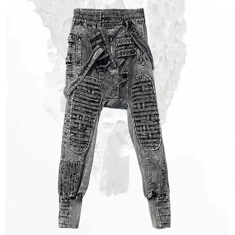Description Picture 3 of itemMen Asymmetric Heavy Industry Deconstructed Straight Pants Dark Grey Distressed Casual Harem Pant Casual Trousers for Men