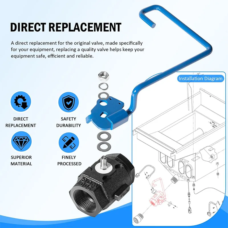 60131007 Ball Valve 1-1/4" Right-Hand Valve with 9" Hook Lever Rod, for Pitco Fryer SG14/14R, SG18/18F, SGM24/34/1824 and more