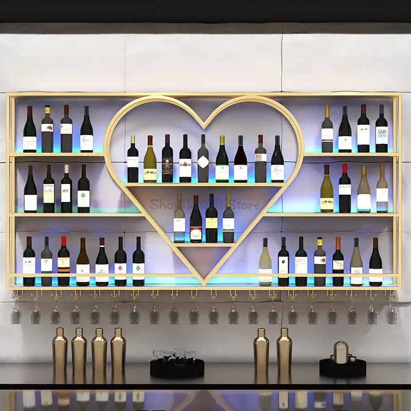 Bar Counter Wall Hanging Wine Cabinet Simple Hanging Wine Rack Storage Rack Restaurant Iron Bar Wall Display