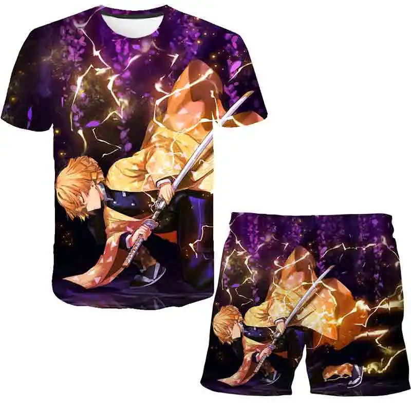 

Boys Girls Summer Demon Slayer Clothing Sets Printing Casual T-Shirts + Short Trousers Kids New Clothes 2 Piece/Leisure Outfits