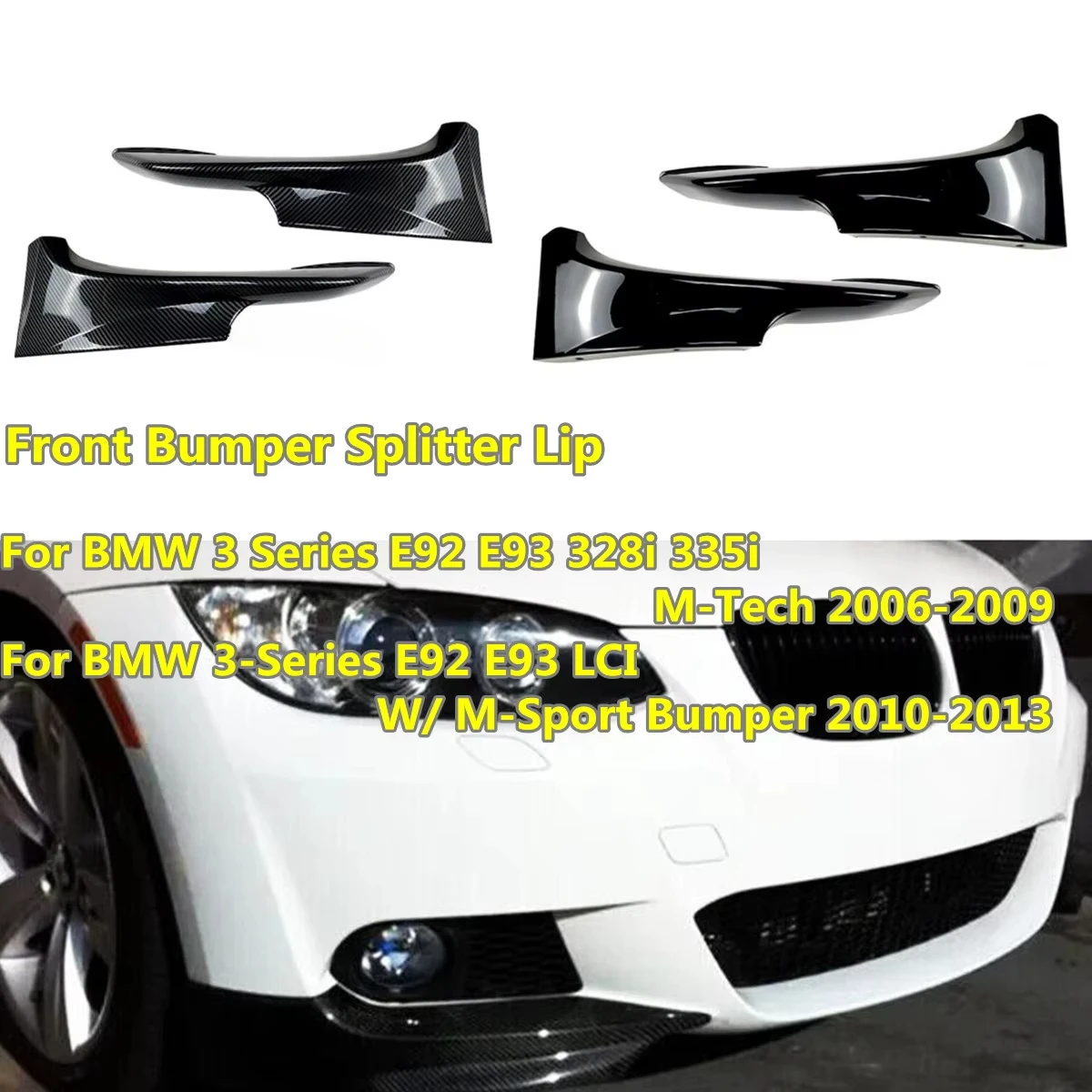 Front Bumper Lip Splitter Spoiler Bumper Side Splitter Cover for BMW 3 Series E92 E93 M3 M-Tech 2006-2009 /2010-2013 Pair