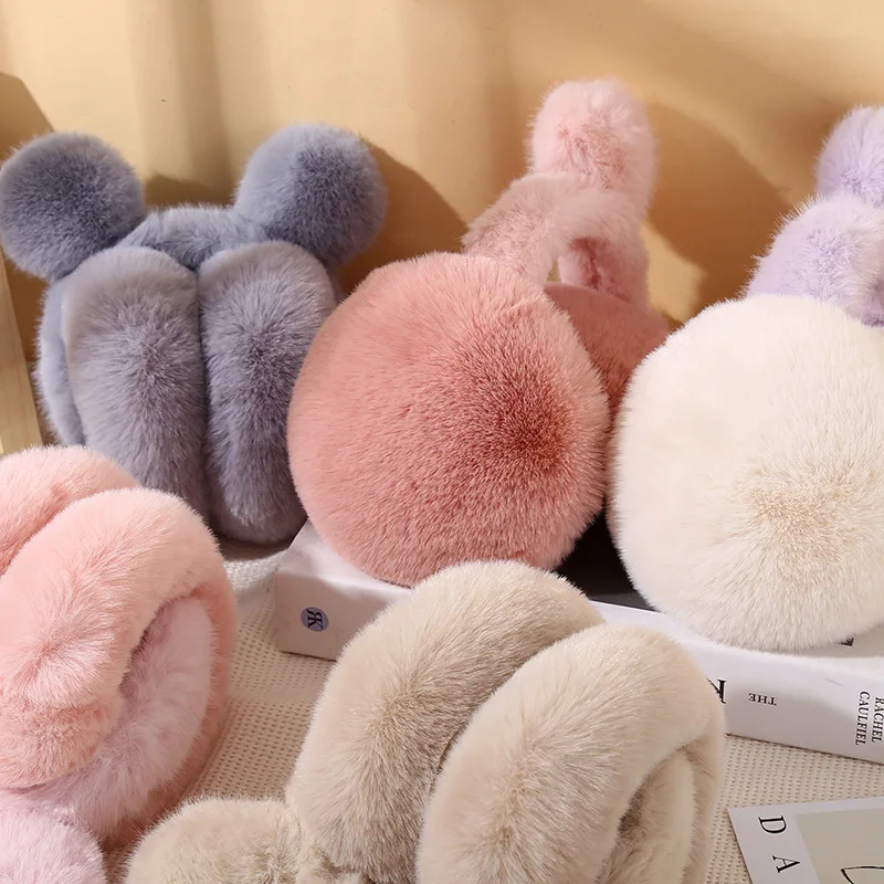 

Imitation Mink Fur and Thick Cute Micky Ears with Warm Folding Ear Bag Plush Adult Ear Warm Ear Cover Female