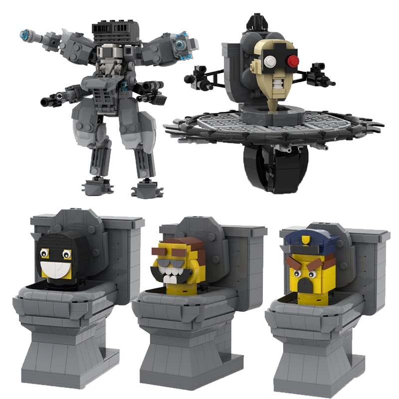 Moc Game Skibidi Toilet Mecha Police Toilet Man Camerman Building Blocks Set Flying Buzzsaw Toilet Brick Robber Toilet Man Toy