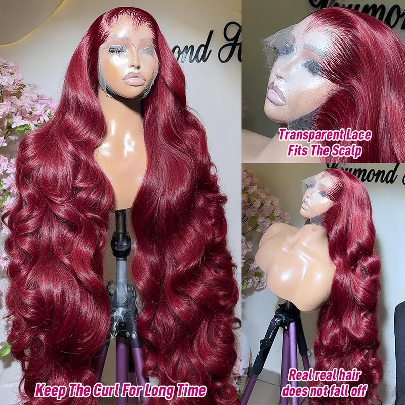 99j burgundy 13x6 Lace Front Wig Human Hair 200 Density Body Wave 30 36 Inch Red Colored Loose Wave 13x4 Lace Frontal Wigs
