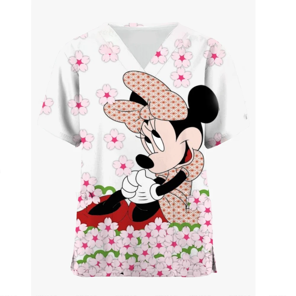 thumbnail image 1 of Uniformes médicos de enfermera con estampado de Mickey Mouse de Disney, cuello en V, manga corta, bolsillo, ropa de trabajo, uniformes médicos, accesorios, 1 of 4
