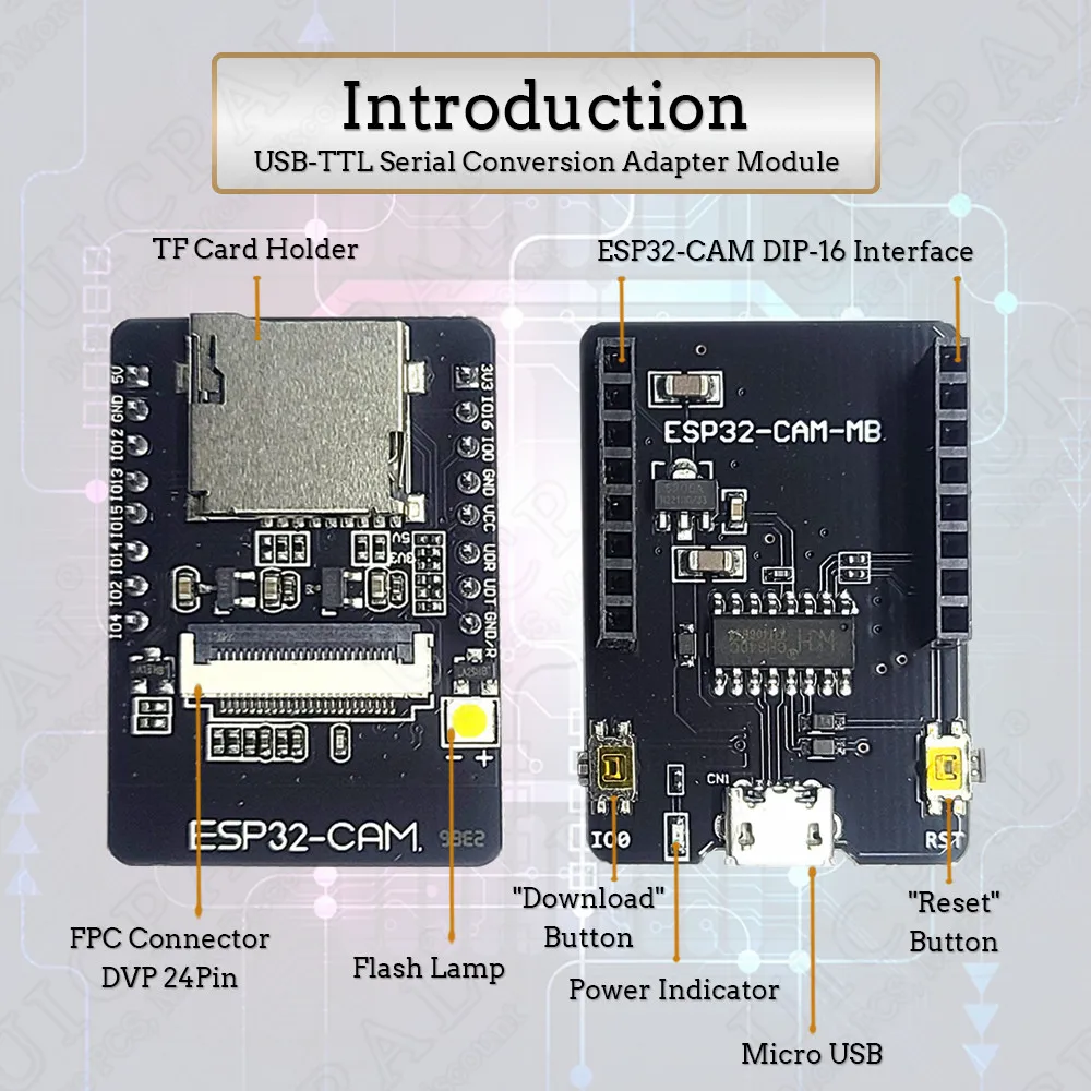 QIQIAZI 3 Pezzi ESP32-CAM-CM Modulo Scheda Di Sviluppo WiFi Bluetooth Con Telecamera OV2640, PSRAM 4MB, Dual Core, Compatibile Arduino, Micro USB
