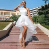 Customized One Shoulder Wedding Dress A Line High Low 2023 Bridal Gown Lace Up Back Sweep Train Simple Unique Vestidos De Novia 3