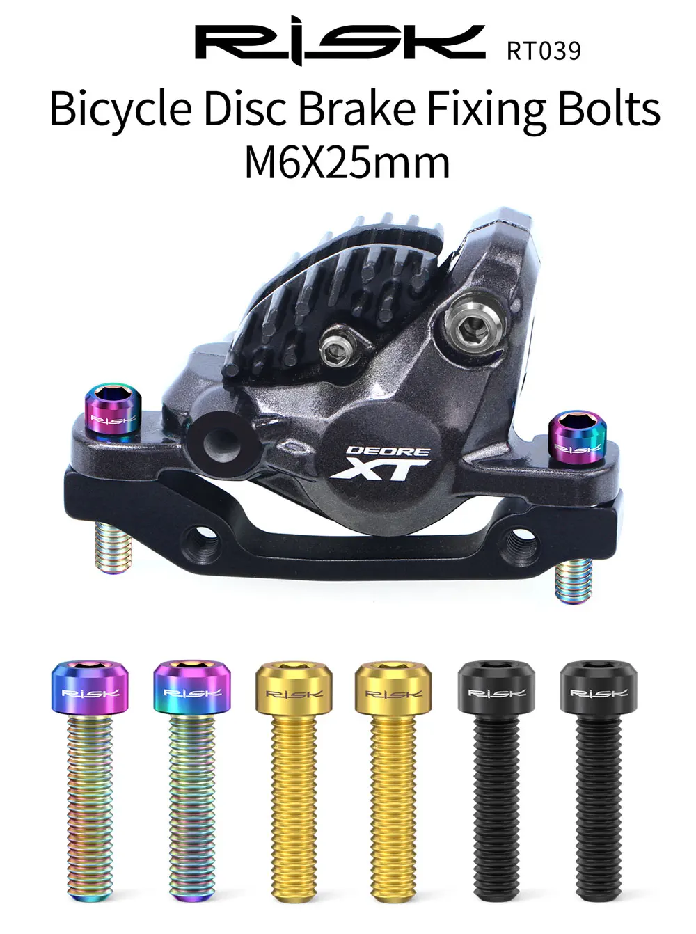 RISIKO 2 Stück M6 x 25 mm Fahrrad-Scheibenbremsklemme, feste Schrauben, Titanlegierung, Transformations-Sitzschrauben für MTB, Mountainbike, Rennrad – Detail 1