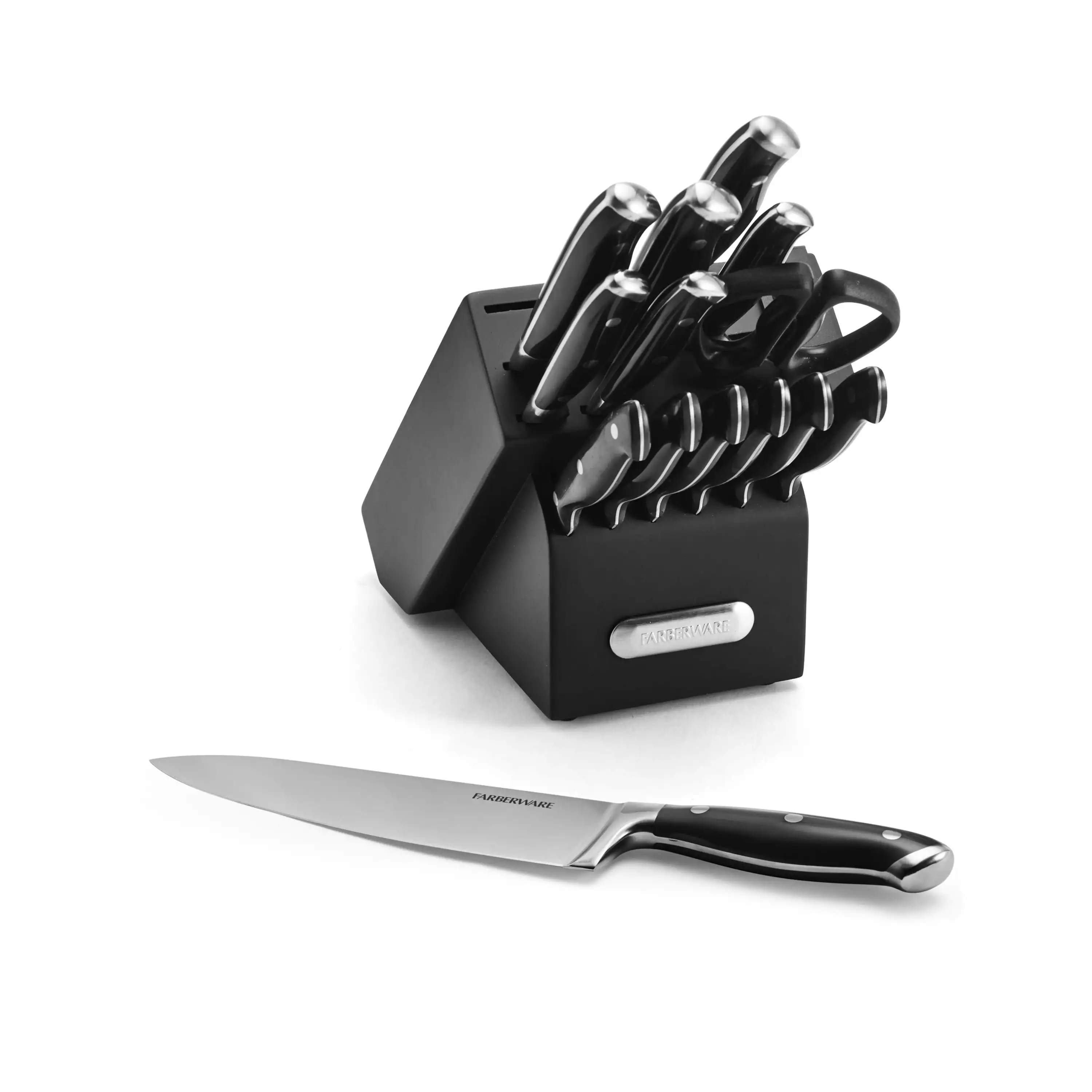 Farberware 15-piece Black Forged Triple Riveted Stainless Steel Knife Set 