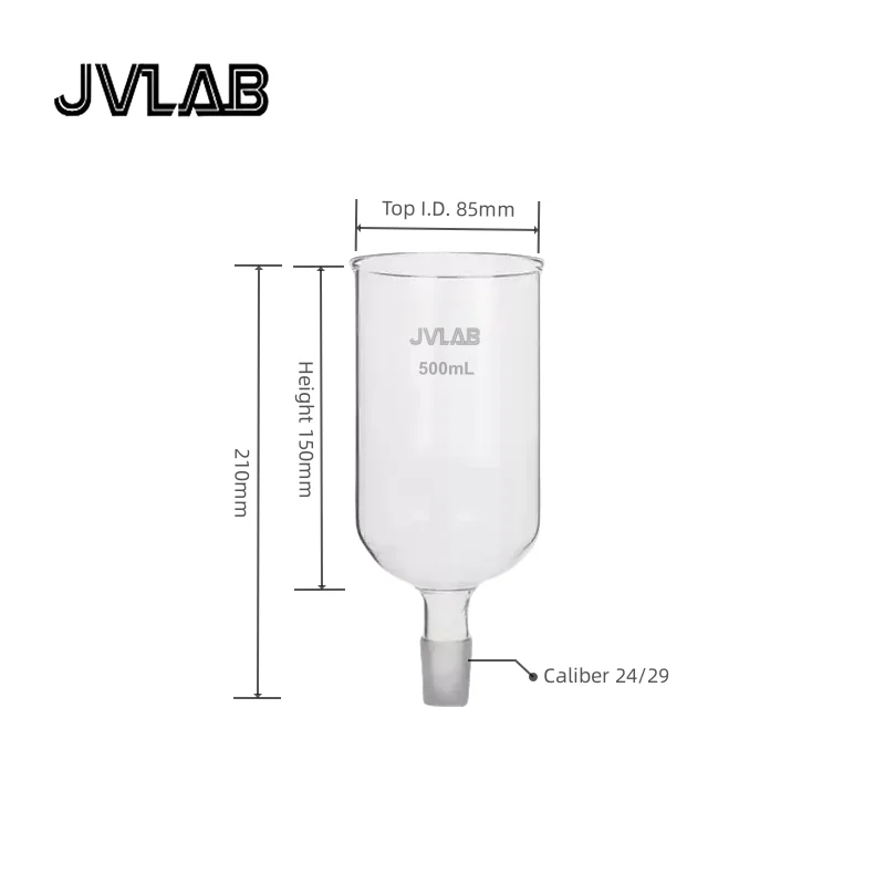 원통형 유리 깔때기 500mL, 고붕규산 유리, 원통형 추가 공급 드롭렛 24/29 표준 조인트