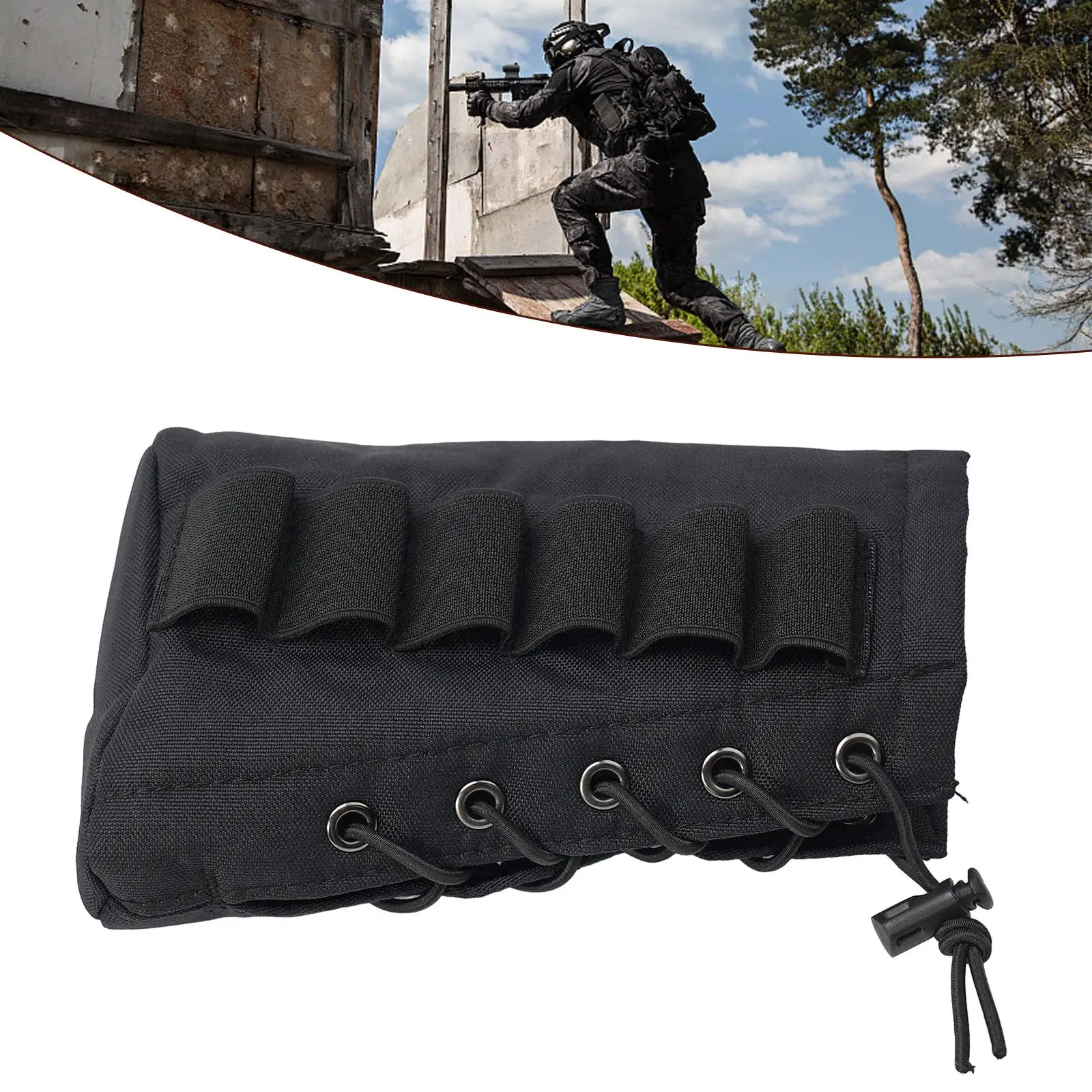 6 Rounds 18cm Cartridge Rifle Ammo Holder 12 20 Buttstock Bag For Hunting Outdoor Multifunctional Tacticals Rifle Stock Pack