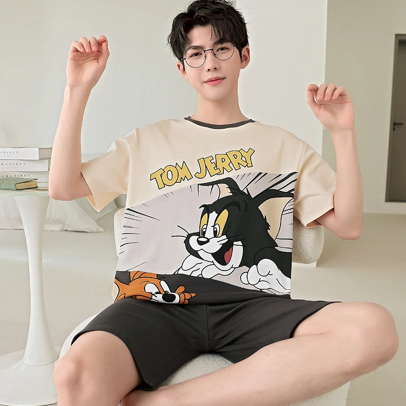 Pajama Sets Summer Men&rsquo;s Sleepwear Cotton Cartoon Pajamas Sets For Man Short Loungewear Young Home Wear