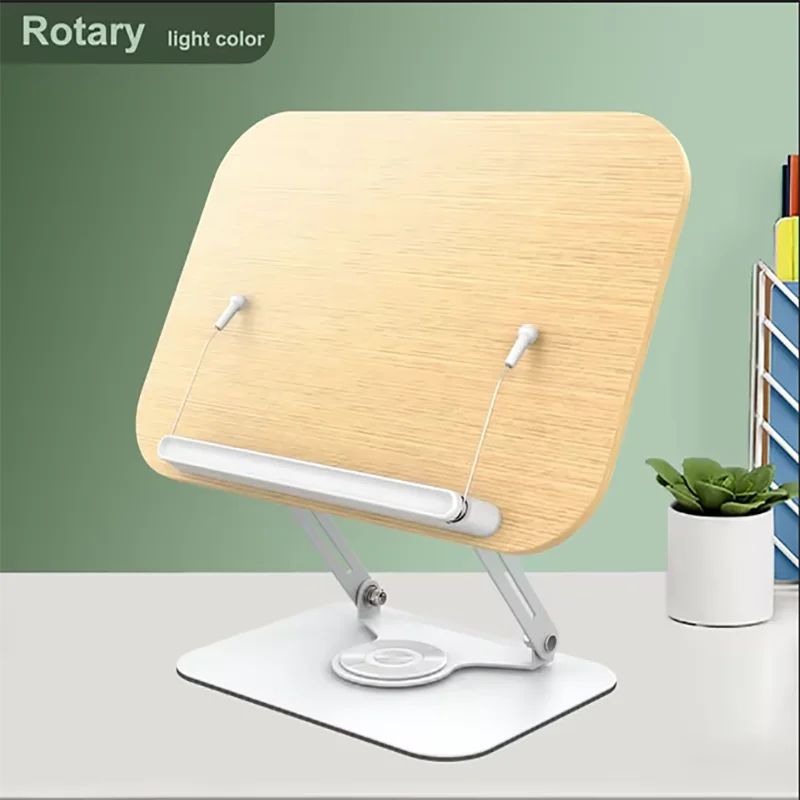 Reading Books Holder Desktop Book Laptop Stand with 360° Rotating Base Wooden Panel & Page Clips Foldable and Angle for Textbook 5