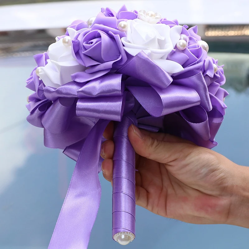 Wedding Bouquets for Bride Artificial Purple Flower for Wedding Bridesmaid Bouquet Wedding Decoration Silk Flowers 1PC