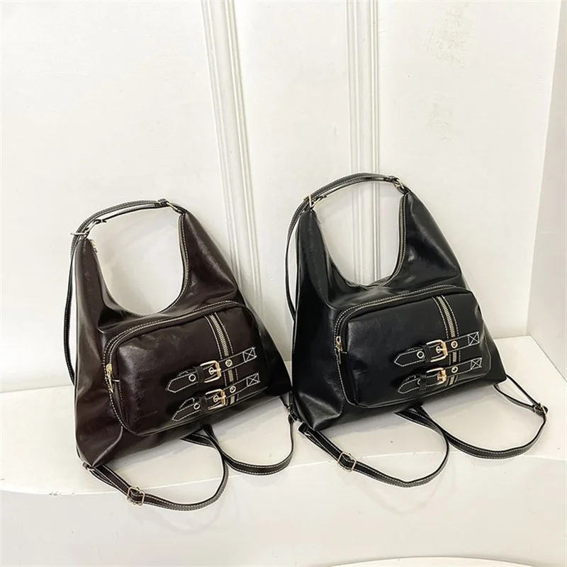 Portable PU Leather Shoulder Bag Large Capacity Casual Crossbody Bag Multifunctional Backpack For Women