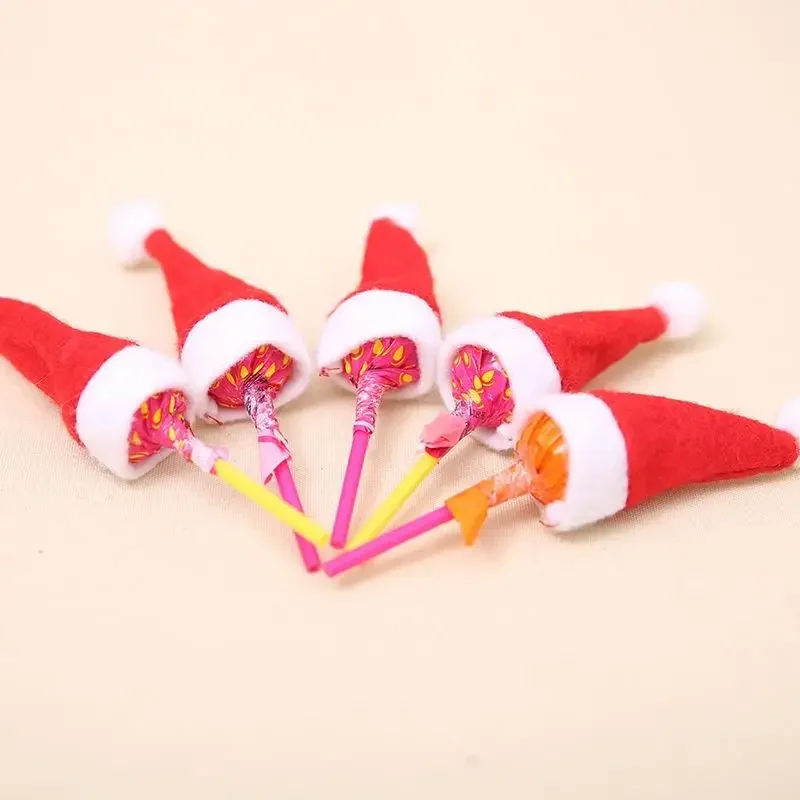 10Pcs Mini Cute Santa Claus Hats Christmas Lollipops