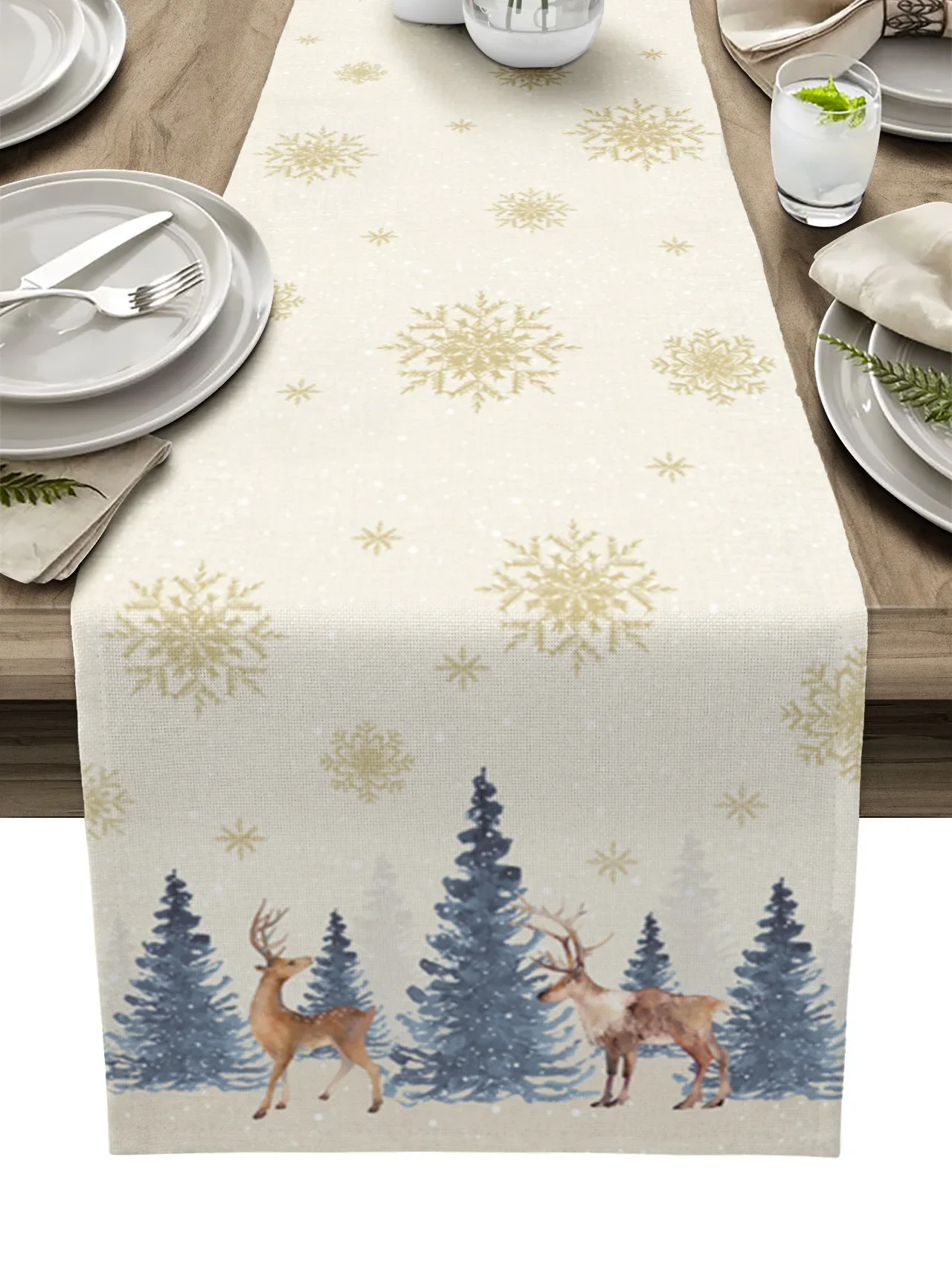 Cozy Christmas Forest Elk Table Runner – 72-Inch Farmhouse Linen Holiday Decor For Dining Tables, Parties & Winter Home Styling